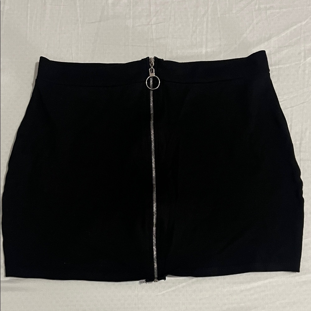 Black Mini Skirt with Front Zipper